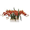 Nearly Naturals Cymbidium Artificial Arrangement in White Vase - Burgundy 1563-BG